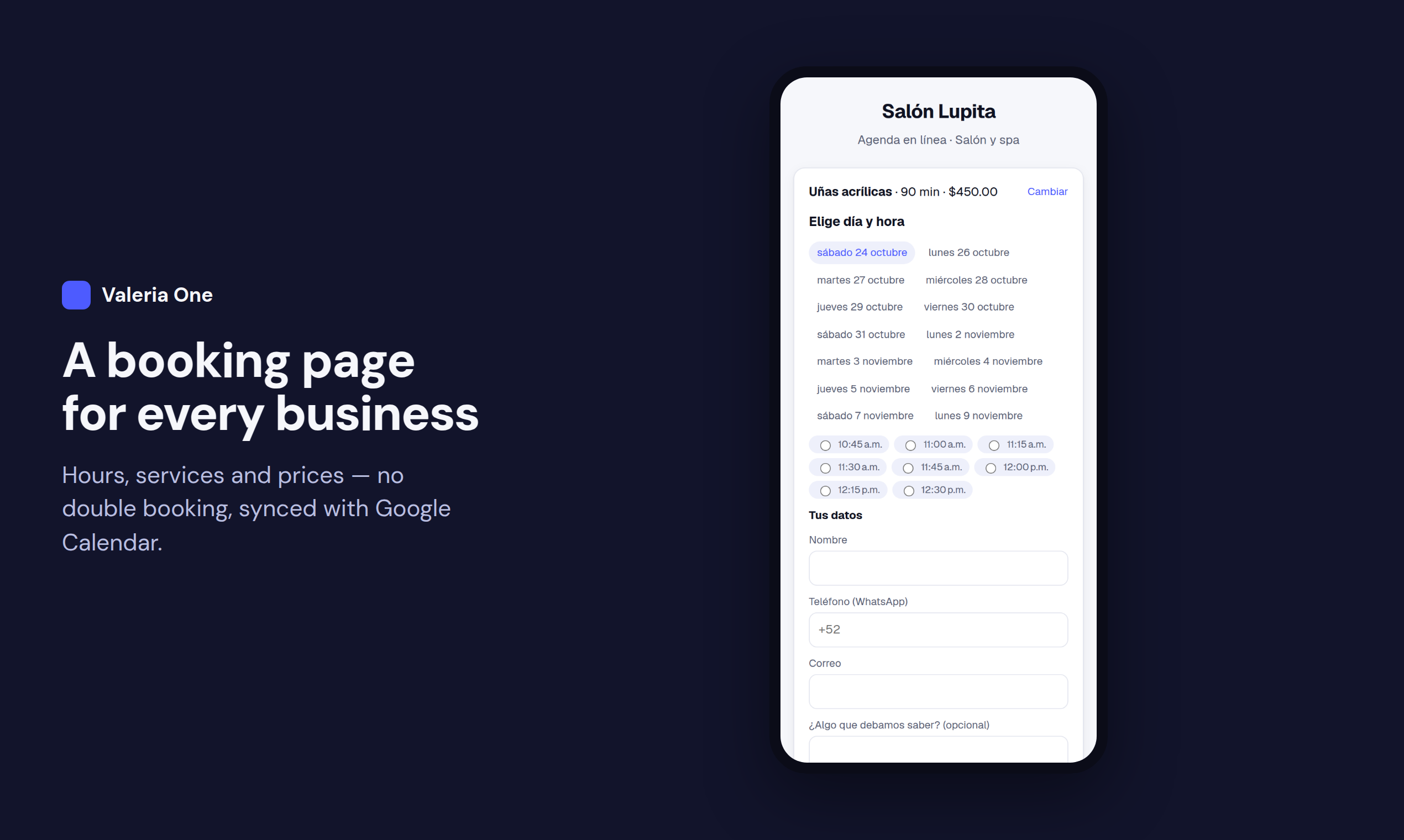 The business's booking page